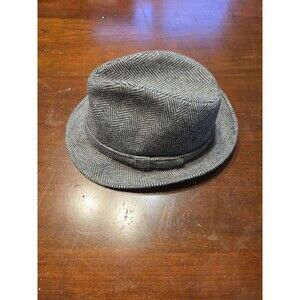 Harvard Fedora Hat Mens M Grey Herringbone Wool Blend Vintage Trilby Grandpa
